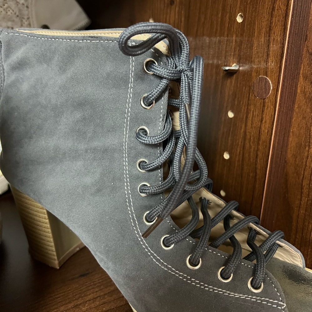 Gray Lace-Up Ankle Boots
